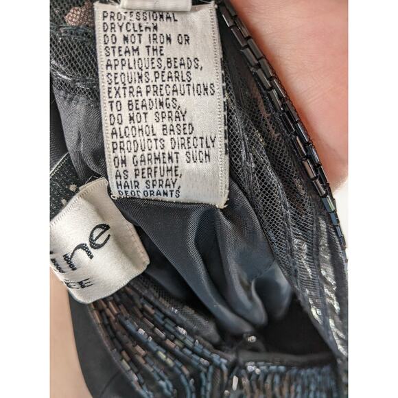 Niteline by Nahdree Beaded Formal Dress 6 Black Strappy Evening Slit Sequin Maxi - Picture 11 of 16